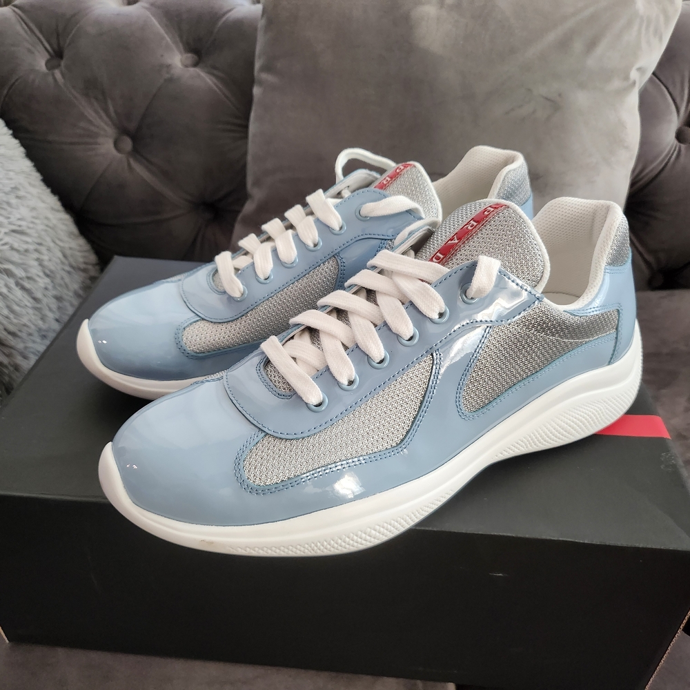 Prada Men's Sneakers in Sky Blue and Gray